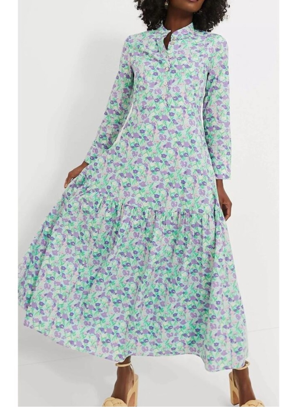 NWT TUCKERNUCK Floral Long-Sleeve Tiered Maxi Dress in Lavender Green